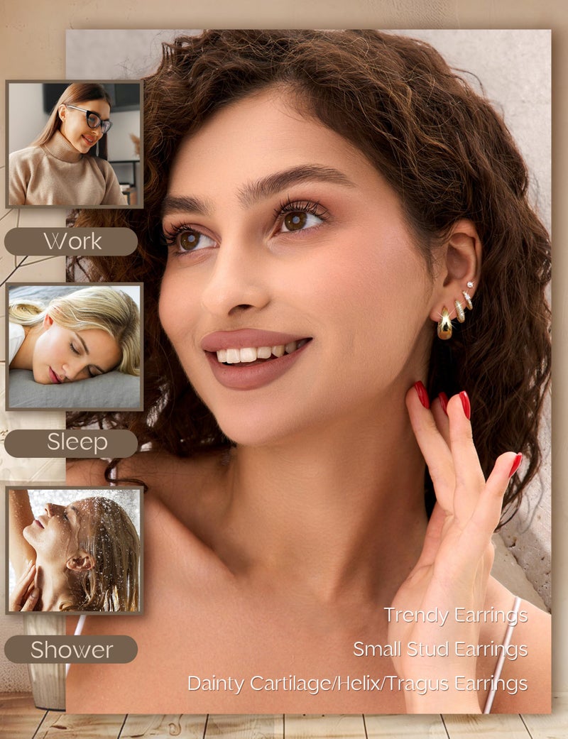 ORAZIO Hypoallergenic Small Gold Stud Hoop Earrings for Women Surgical Stainless Steel Earrings Trendy 14K Gold Plated Hoops Cartilage Earring Stacks Huggie Earring Set for Multiple Piercing Jewelry - Image 3