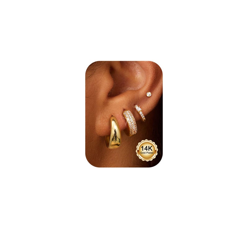 ORAZIO Hypoallergenic Small Gold Stud Hoop Earrings for Women Surgical Stainless Steel Earrings Trendy 14K Gold Plated Hoops Cartilage Earring Stacks Huggie Earring Set for Multiple Piercing Jewelry - Image 1