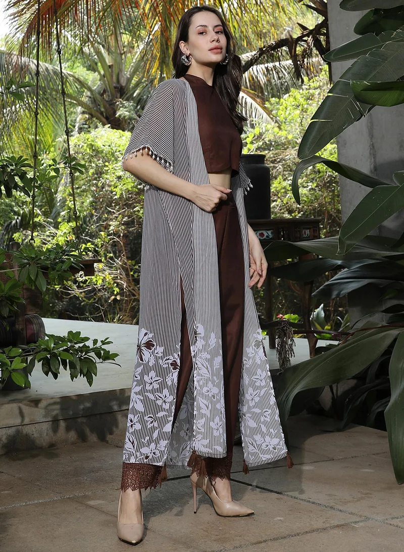 QISSA Women's Chocolate Brown Ethereal Bohemian Co-Ord Set