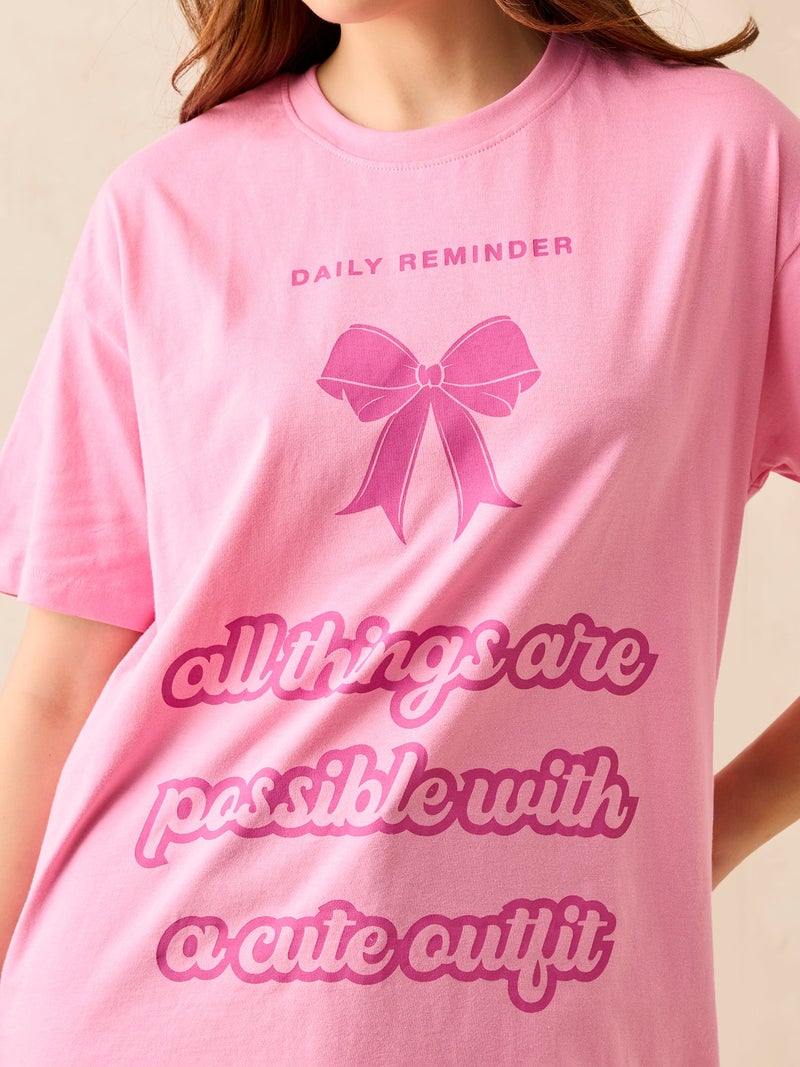 OUTZIDR Pink Crew Neck Graphic T-Shirt - Image 5