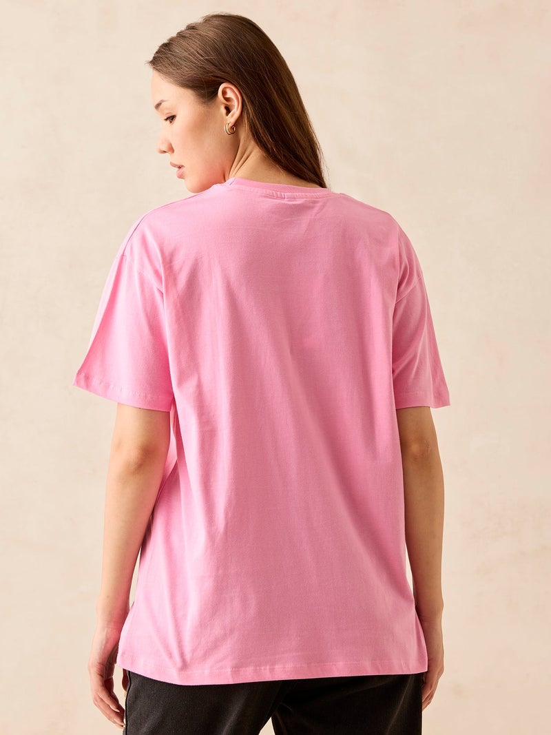 OUTZIDR Pink Crew Neck Graphic T-Shirt - Image 4