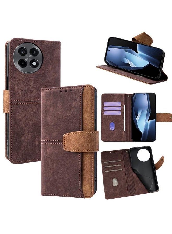 HuHa For OnePlus Ace 5 / 5 Pro Color Stitching Skin Feel Leather RFID Blocking Phone Case(Brown) - Image 1