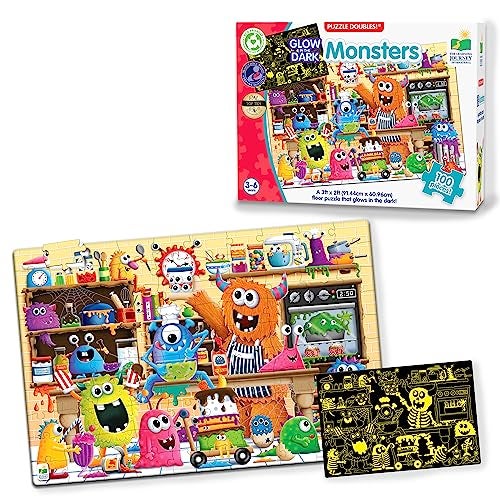THE LEARNING JOURNEY Learning Journey International Puzzle Doubles Glow in The Dark Monsters 100 Piece Glow in The Dark Preschool Puzzle 3 x 2 feet Educational Gifts for Kids Ages 3 and Up Multicolor 115657 - Image 1