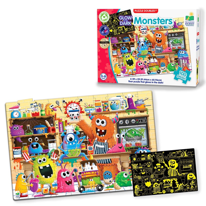 THE LEARNING JOURNEY Learning Journey International Puzzle Doubles Glow in The Dark Monsters 100 Piece Glow in The Dark Preschool Puzzle 3 x 2 feet Educational Gifts for Kids Ages 3 and Up Multicolor 115657 - Image 4