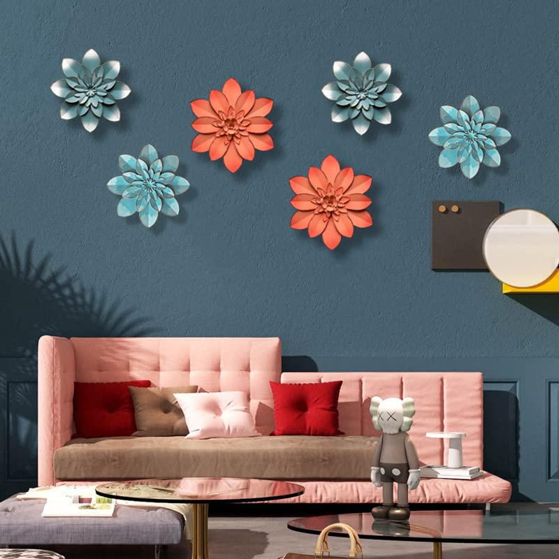 Picfarce Blue Metal Flower Wall Art Decor, 9.5“ Rustic Modern Floral Sculpture, Distressed Hanging Home Decoration Accent Artworks for Indoor Bedroom Living Room Office Outdoor Garden Patio - Image 5