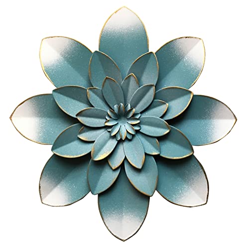 Picfarce Blue Metal Flower Wall Art Decor, 9.5“ Rustic Modern Floral Sculpture, Distressed Hanging Home Decoration Accent Artworks for Indoor Bedroom Living Room Office Outdoor Garden Patio - Image 1