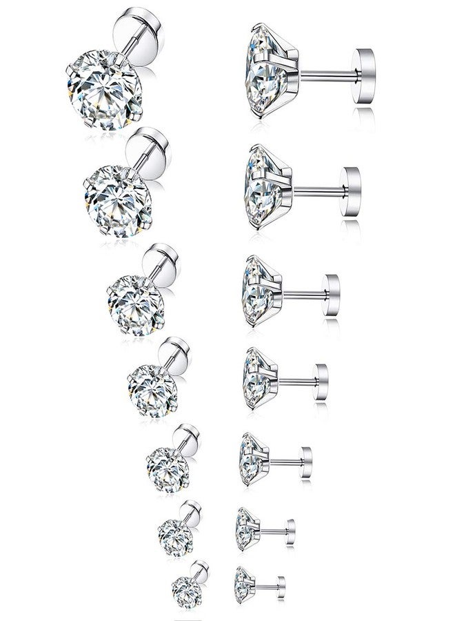 تورنيتو طقم أقراط تورنيتو مكون من 7 أزواج من الفولاذ المقاوم للصدأ عيار 20، مرصعة بأحجار الزركونيا المكعبة المستديرة، مناسب للرجال والنساء، مقاسات من 2 مم إلى 8 مم - Image 1