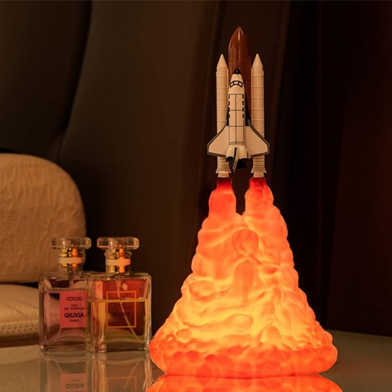 3D Lamp: 3D Printed Rocket Shape, 800mAh Rechargeable Battery, Safety Environmental-friendly PLA Material - Multi-function Adjustable Brightness, Orange LED Light for Bedroom, Office, Party Decor & Gi - Image 1