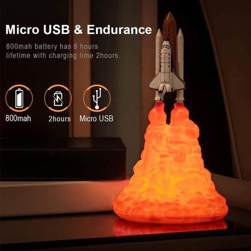 3D Lamp: 3D Printed Rocket Shape, 800mAh Rechargeable Battery, Safety Environmental-friendly PLA Material - Multi-function Adjustable Brightness, Orange LED Light for Bedroom, Office, Party Decor & Gi - Image 4