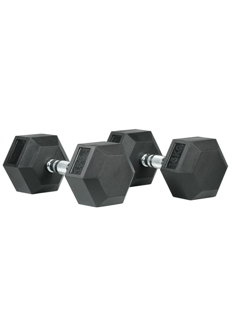AXOX Fitness Hex Rubber Coated Dumbbell (15Kg) With Reinforced Steel Handle – Durable, Non-Rolling Design For Strength Training, Crossfit, Hiit, And Home & Commercial Gyms - Image 3