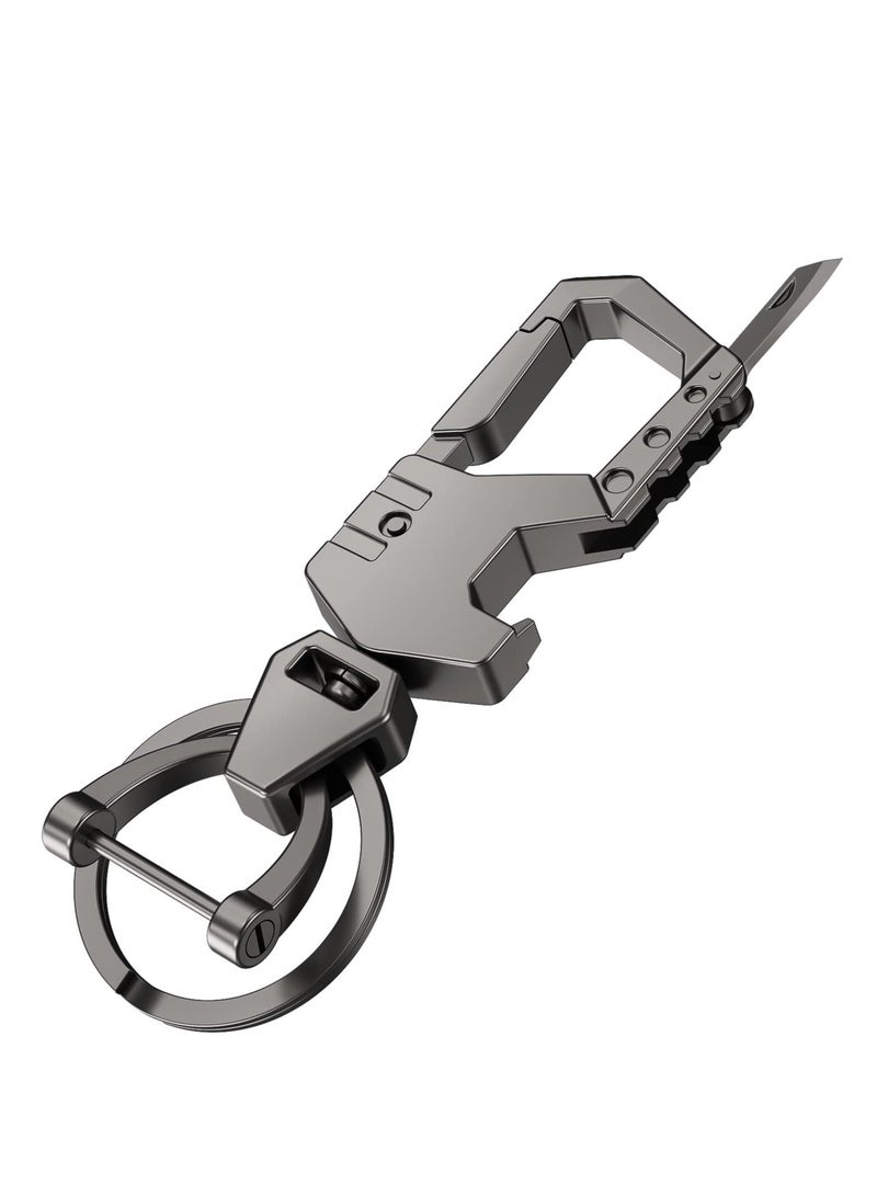 SYOSI سلسلة مفاتيح السيارة مع حلقتين للمفاتيح، فتاحة زجاجات سلسلة مفاتيح حلقة تسلق للرجال والنساء، صندوق أدوات متعدد الوظائف للرجال والنساء، سلاسل مفاتيح السيارة (أسود) - Image 1