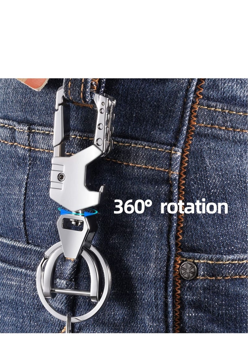 SYOSI سلسلة مفاتيح السيارة مع حلقتين للمفاتيح، فتاحة زجاجات سلسلة مفاتيح حلقة تسلق للرجال والنساء، صندوق أدوات متعدد الوظائف للرجال والنساء، سلاسل مفاتيح السيارة (أسود) - Image 4