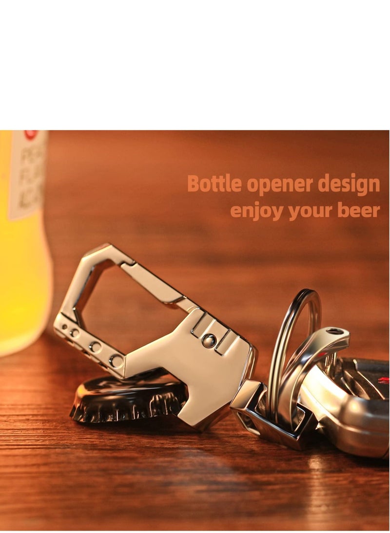 SYOSI سلسلة مفاتيح السيارة مع حلقتين للمفاتيح، فتاحة زجاجات سلسلة مفاتيح حلقة تسلق للرجال والنساء، صندوق أدوات متعدد الوظائف للرجال والنساء، سلاسل مفاتيح السيارة (أسود) - Image 5