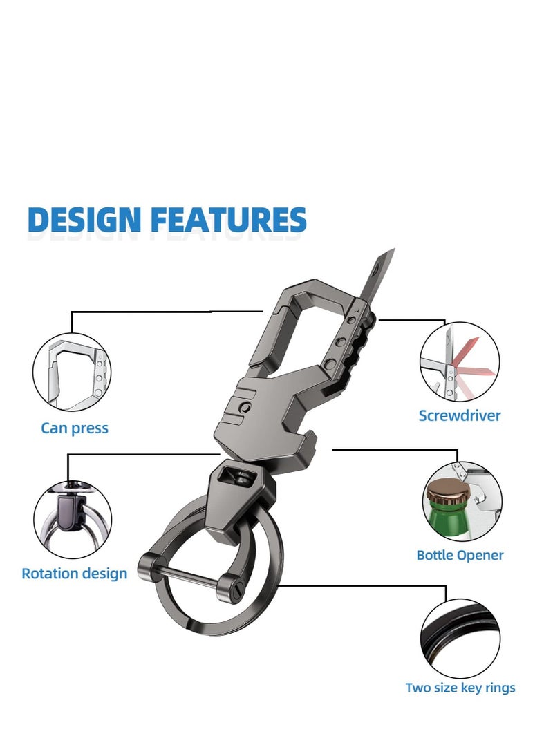 SYOSI سلسلة مفاتيح السيارة مع حلقتين للمفاتيح، فتاحة زجاجات سلسلة مفاتيح حلقة تسلق للرجال والنساء، صندوق أدوات متعدد الوظائف للرجال والنساء، سلاسل مفاتيح السيارة (أسود) - Image 2