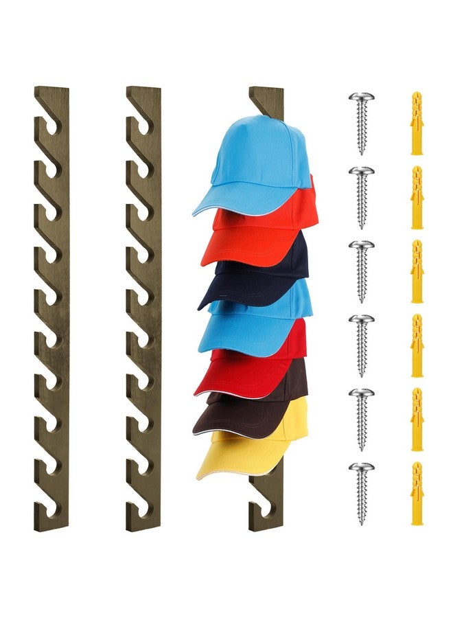 BBTO BBTO 3 Pack Wooden Hat Rack for Baseball Cap Wall Mount Hat Racks Vertical Baseball Cap Display Holder with 10 Hooks Organizer Wood Hanger for Door Entry Room Bedroom  - Image 1
