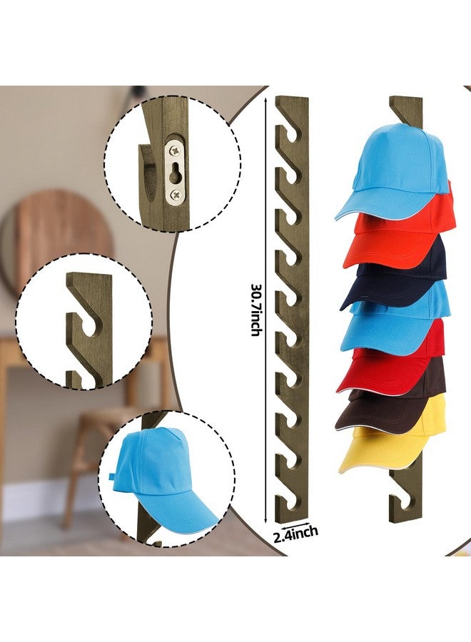 BBTO BBTO 3 Pack Wooden Hat Rack for Baseball Cap Wall Mount Hat Racks Vertical Baseball Cap Display Holder with 10 Hooks Organizer Wood Hanger for Door Entry Room Bedroom  - Image 2