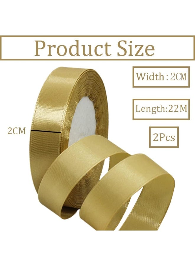 2 x 20mm Wide Champagne Gold Ribbon Thick Gold Christmas Ribbon for Gift Wrapping 22m, 0.8 inch Gold Satin Ribbon for Wedding Car Xmas Cake Wrapping Ribbon Hair Bow Bouquet Craft Decoration Ribbon - Image 2