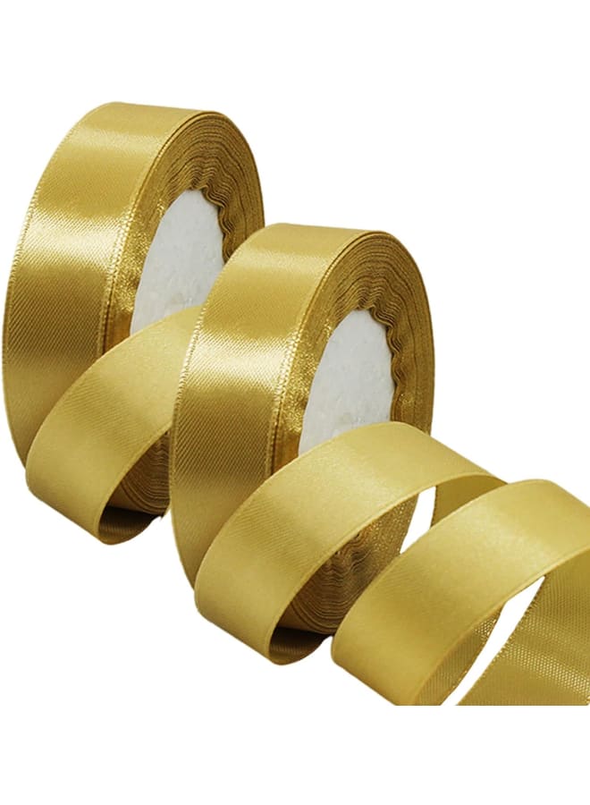 2 x 20mm Wide Champagne Gold Ribbon Thick Gold Christmas Ribbon for Gift Wrapping 22m, 0.8 inch Gold Satin Ribbon for Wedding Car Xmas Cake Wrapping Ribbon Hair Bow Bouquet Craft Decoration Ribbon - Image 1