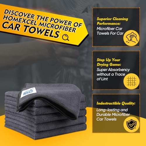 HOMEXCEL Grey Microfiber Cleaning Cloth 6 Pack 125 x 125 inch Microfiber Towels for Cars Ultra Absorbent Car Washing Cloth Lint Free Streak Free Cleaning Rags for Car Kitchen and Window - Image 3
