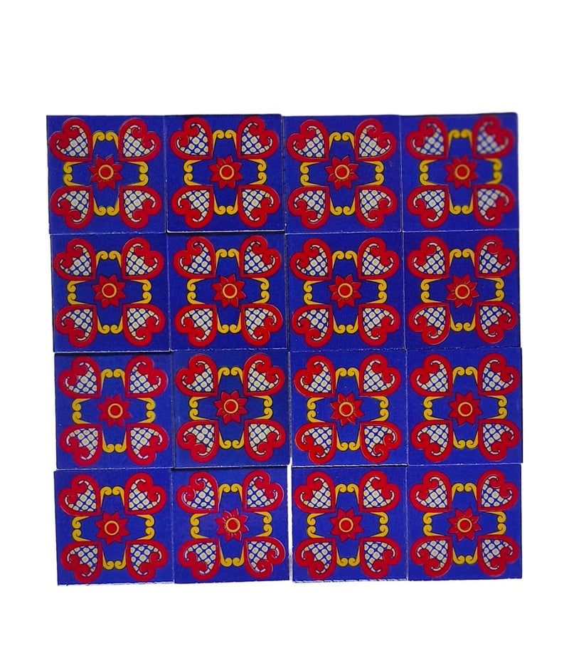 Shiv Kripa Blue Pottery Home Decor Handmade Tabletop Interior Exterior Flooring Wall Kitchen Washroom Tile Floral Decorative Mosaic Wall Tiles 3 x 3 Inch Set of 16 Tiles Red and Blue