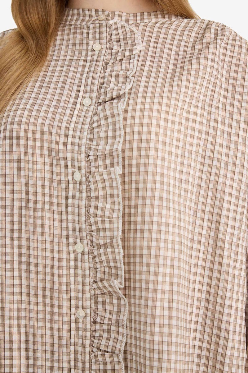 DeFacto Beige Woman Regular Fit Plaid Long Sleeve Tunic Casual - Image 5