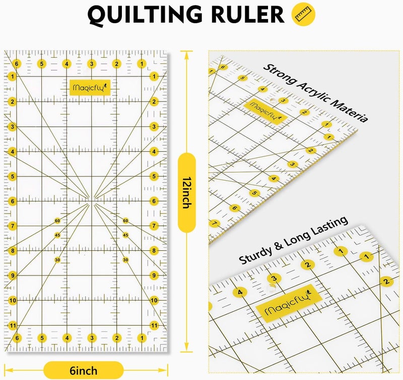 Magicfly مجموعة قواطع دوارة، مجموعة قواطع قماش 45 مم و 28 مم مع 10 شفرات إضافية، حصيرة قطع ذات وجهين ذاتية الشفاء A3، مسطرة خياطة 12x6 بوصة لقص القماش، الخياطة، والحرف الفنية - Image 4