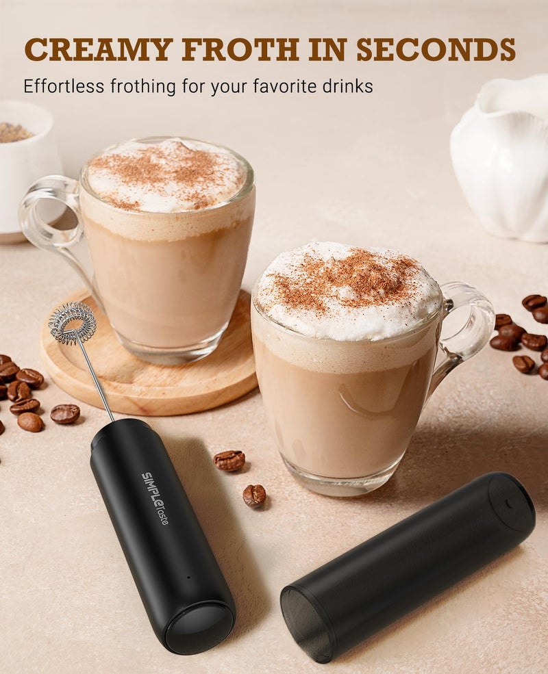 SIMPLETASTE Milk Frother Handheld Electric Foam Maker, Drink Mixer with Stainless Steel Whisk for Cappuccino, Bulletproof Coffee, Latte, Black, without Stand, USB-C Rechargeable - Image 3