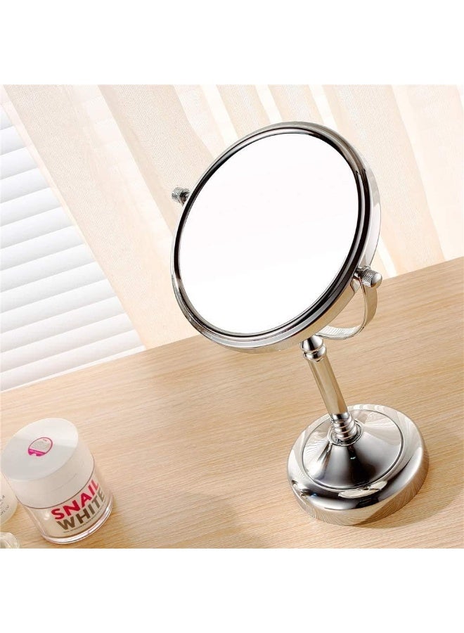 مرآة مكبرة مزدوجة الجوانب ودوران 360 عادي، مرآة تجميل كروم مع قاعدة بارتفاع 5 بوصات، مرآة مكبرة للتزيين بمستويي تكبير 1X و 5X على قاعدة للاستخدام في غرفة النوم والحمام، قابلة للوقوف بذاتها - Image 5