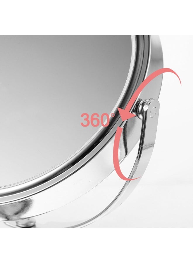 مرآة مكبرة مزدوجة الجوانب ودوران 360 عادي، مرآة تجميل كروم مع قاعدة بارتفاع 5 بوصات، مرآة مكبرة للتزيين بمستويي تكبير 1X و 5X على قاعدة للاستخدام في غرفة النوم والحمام، قابلة للوقوف بذاتها - Image 4