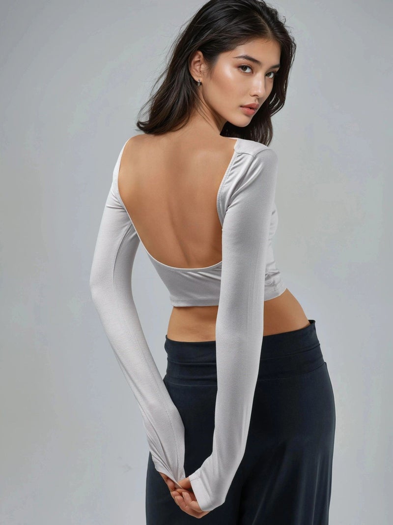 BUSEM Slim Fit Cropped Blouse with Back Cut-Out - Image 4