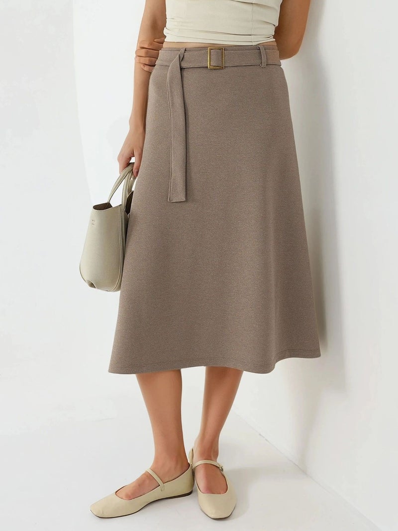 BUSEM High Waist Midi Skirt with Arched Detail - Image 1