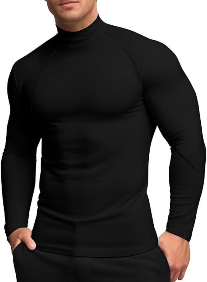 Men's Compression Shirt Long Sleeve Mock Turtleneck Gym Base Layer Quick Dry Running Fitness Sports Top for Workout Training