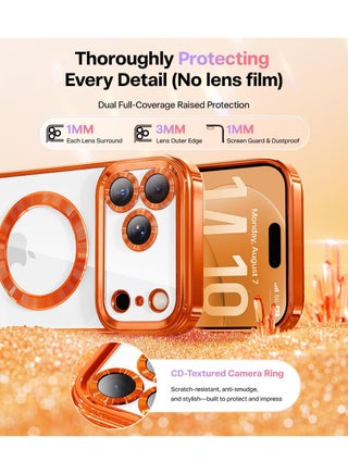 iPhone 17 Pro Max Case, With MagSafe, Full Camera Lens Protector, Plating Glossy Cover Magnetic Back with Glitter Card, Screen Protector, Wrist Strap, Anti-Yellow DropProtective Shockproof Back, Phone Accessories -Orange - view 4