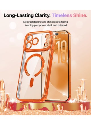 iPhone 17 Pro Max Case, With MagSafe, Full Camera Lens Protector, Plating Glossy Cover Magnetic Back with Glitter Card, Screen Protector, Wrist Strap, Anti-Yellow DropProtective Shockproof Back, Phone Accessories -Orange - view 3