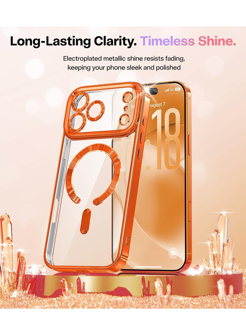 X-level iPhone 17 Pro Max Case, With MagSafe, Full Camera Lens Protector, Plating Glossy Cover Magnetic Back with Glitter Card, Screen Protector, Wrist Strap, Anti-Yellow DropProtective Shockproof Back, Phone Accessories -Orange - Image 3