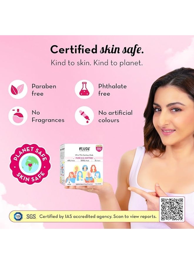 بلش فوط صحية فائقة النحافة وناعمة للنساء، 7 قطع | 4 فوط كبيرة جدًا (تدفق خفيف إلى متوسط)، 3 فوط كبيرة جدًا جدًا (تدفق غزير)، 2 فوط يومية | لا تسبب طفحًا جلديًا 100% | فوط صحية من القطن الأمريكي الخالص | بدون عطور | بدون مواد كيميائية سامة - Image 2