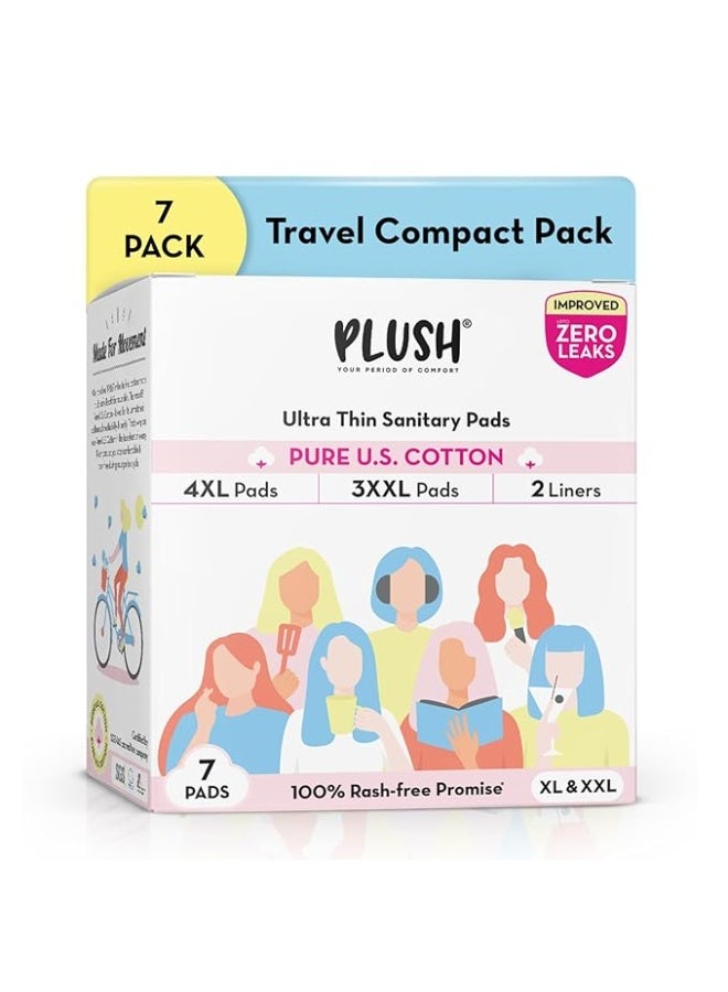 بلش فوط صحية فائقة النحافة وناعمة للنساء، 7 قطع | 4 فوط كبيرة جدًا (تدفق خفيف إلى متوسط)، 3 فوط كبيرة جدًا جدًا (تدفق غزير)، 2 فوط يومية | لا تسبب طفحًا جلديًا 100% | فوط صحية من القطن الأمريكي الخالص | بدون عطور | بدون مواد كيميائية سامة - Image 1