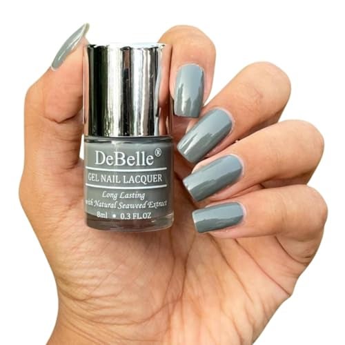 DeBelle Gel Nail Lacquer Slate Stone (Slate Grey) 8ml - Glossy finish Enriched with natural Seaweed Extract, cruelty Free, Toxic Free - Image 1