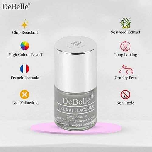 DeBelle Gel Nail Lacquer Slate Stone (Slate Grey) 8ml - Glossy finish Enriched with natural Seaweed Extract, cruelty Free, Toxic Free - Image 3
