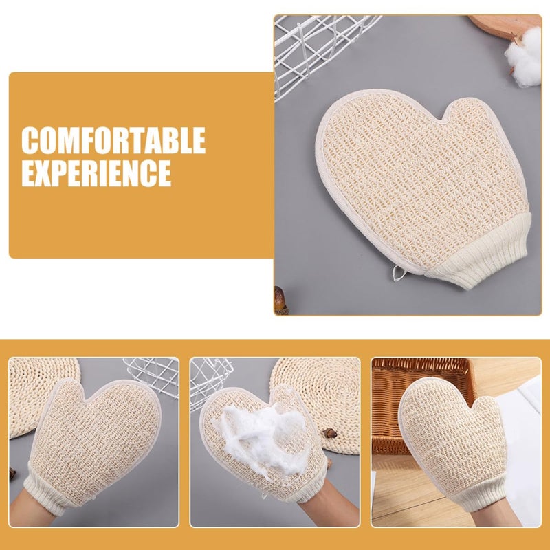 Beige Exfoliating Bath Gloves 2 Pack Double Sided Scrub Mitts For Body Cleaning Dead Skin Removal - Image 5