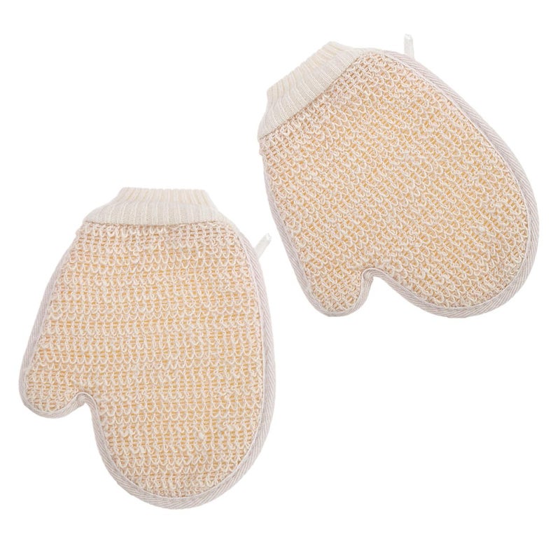 Beige Exfoliating Bath Gloves 2 Pack Double Sided Scrub Mitts For Body Cleaning Dead Skin Removal - Image 2