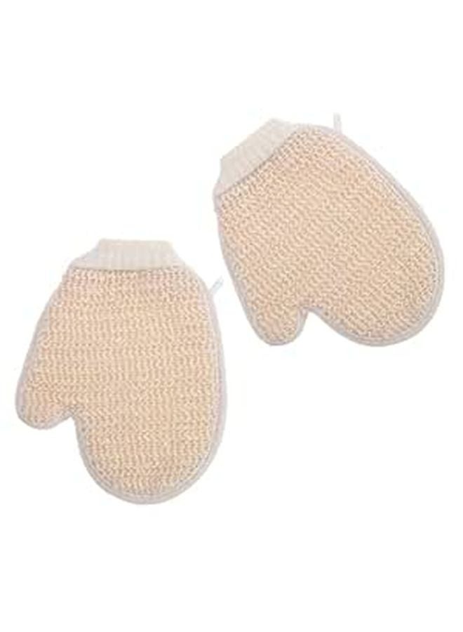 Beige Exfoliating Bath Gloves 2 Pack Double Sided Scrub Mitts For Body Cleaning Dead Skin Removal - Image 1