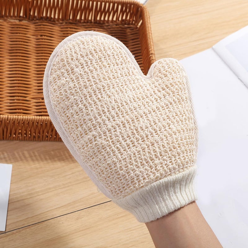 Beige Exfoliating Bath Gloves 2 Pack Double Sided Scrub Mitts For Body Cleaning Dead Skin Removal - Image 3