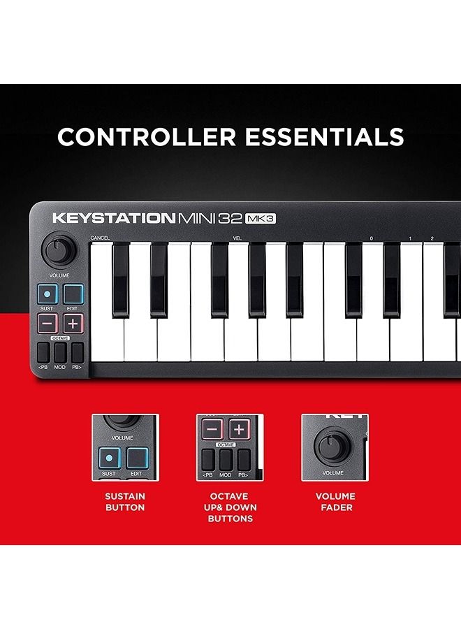 M-Audio Keystation Mini 32 MK3 - وحدة تحكم لوحة مفاتيح USB MIDI مع 32 مفتاحًا صغيرًا حساسًا للسرعة وبرنامج تسجيل متضمن - Image 5