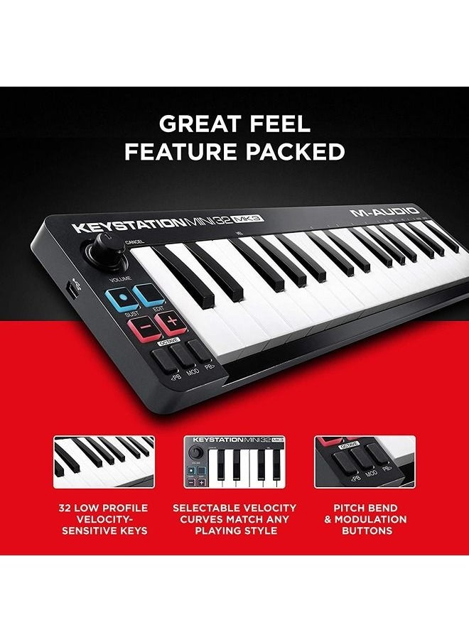 M-Audio Keystation Mini 32 MK3 - USB MIDI Keyboard Controller with 32 Velocity Sensitive Mini Keys and Recording Software Included - pzsku/Z9C1A7B23934232963A7EZ/45/_/1686659100/42351ab3-bafb-4fa0-aad6-5180886f68e6