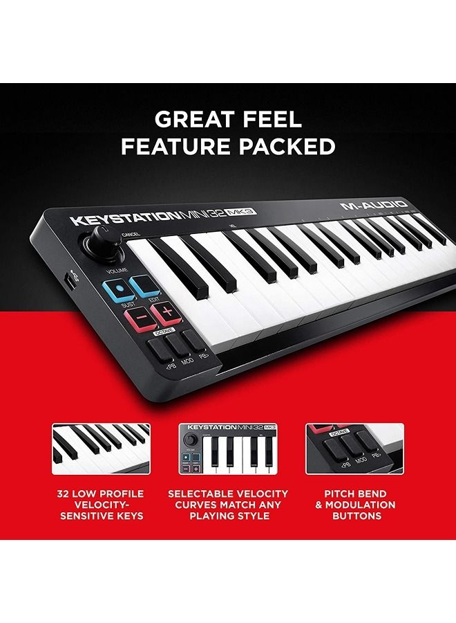 M-Audio Keystation Mini 32 MK3 - وحدة تحكم لوحة مفاتيح USB MIDI مع 32 مفتاحًا صغيرًا حساسًا للسرعة وبرنامج تسجيل متضمن - Image 4