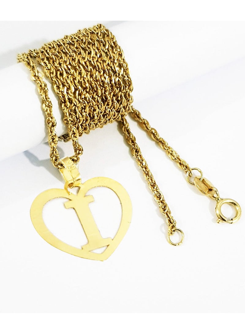 Hamsa.ae 18K Pure Gold Heart Letter I Design Necklace For Women - Image 4