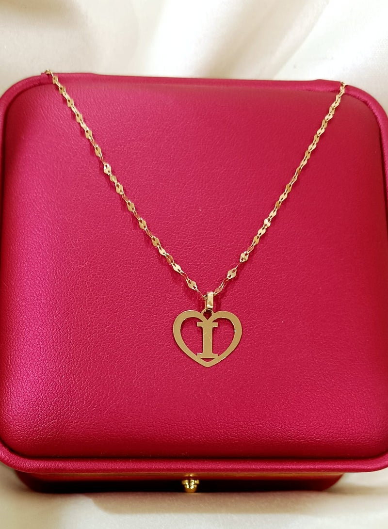 Hamsa.ae 18K Pure Gold Heart Letter I Design Necklace For Women - Image 2