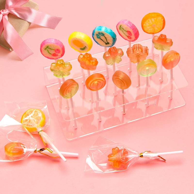 Hoedia 304Pcs Silicone Lollipop Molds Kit - Pink Lollipop Candy Molds with 15 Holes, Acrylic Stand, 100P Sticks, Bags, Ties - Image 5