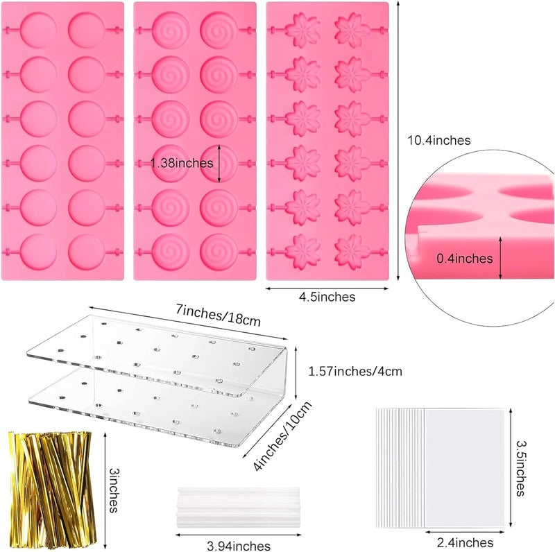 Hoedia 304Pcs Silicone Lollipop Molds Kit - Pink Lollipop Candy Molds with 15 Holes, Acrylic Stand, 100P Sticks, Bags, Ties - Image 2